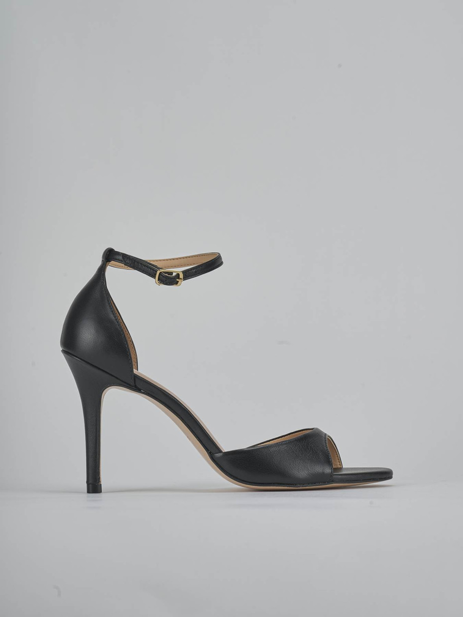 Sandalias de tacón alto tacón 9 cm negro cuero