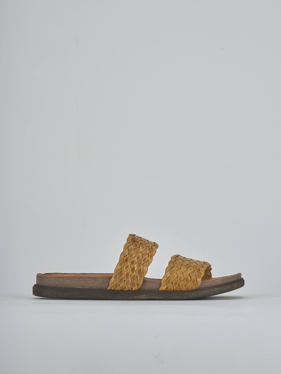 Slippers heel 1 cm yellow leather
