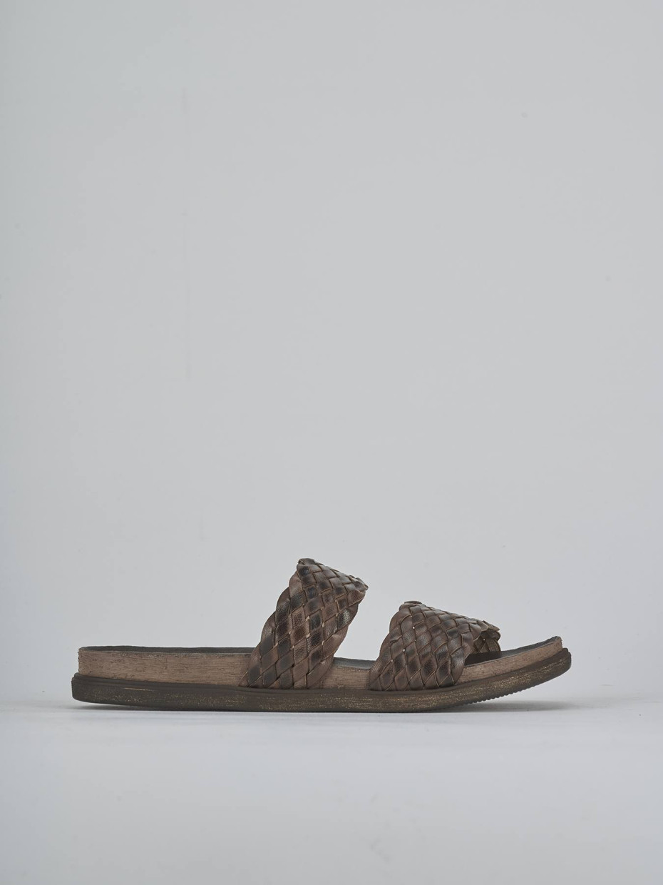 Mules tacón 1 cm marrón oscuro cuero