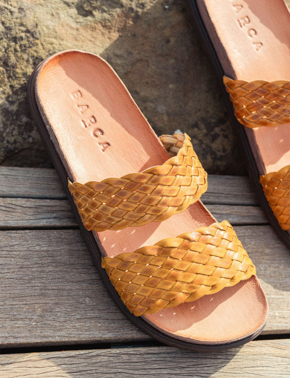 Slippers heel 1 cm yellow leather