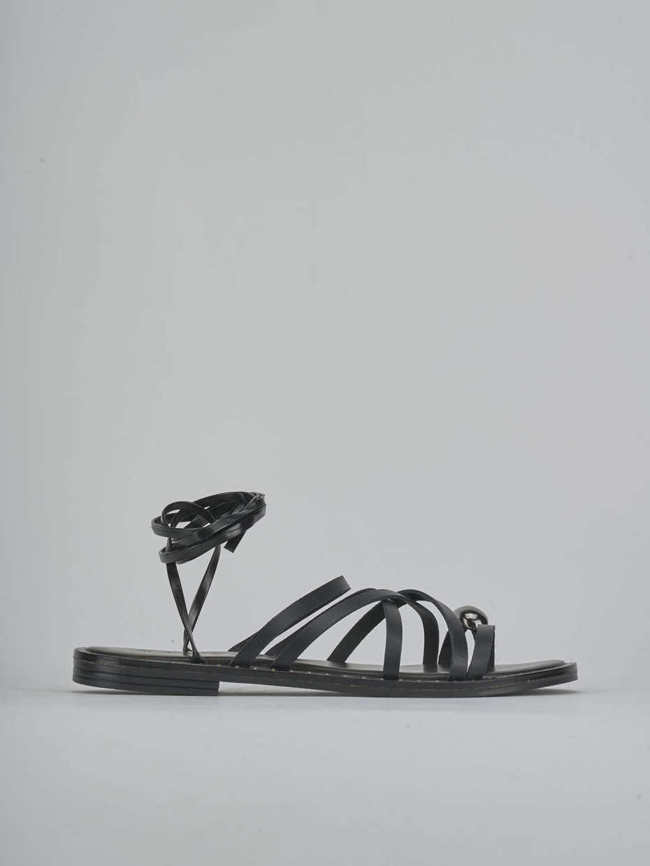 Sandalias de tacón bajo tacón 1 cm negro cuero