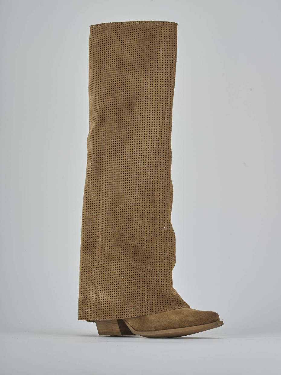 Botas de tacón bajo tacón 4 cm marrón ante
