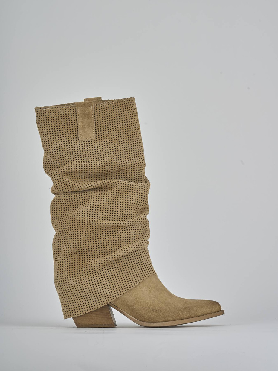 High heel boots heel 7 cm brown suede