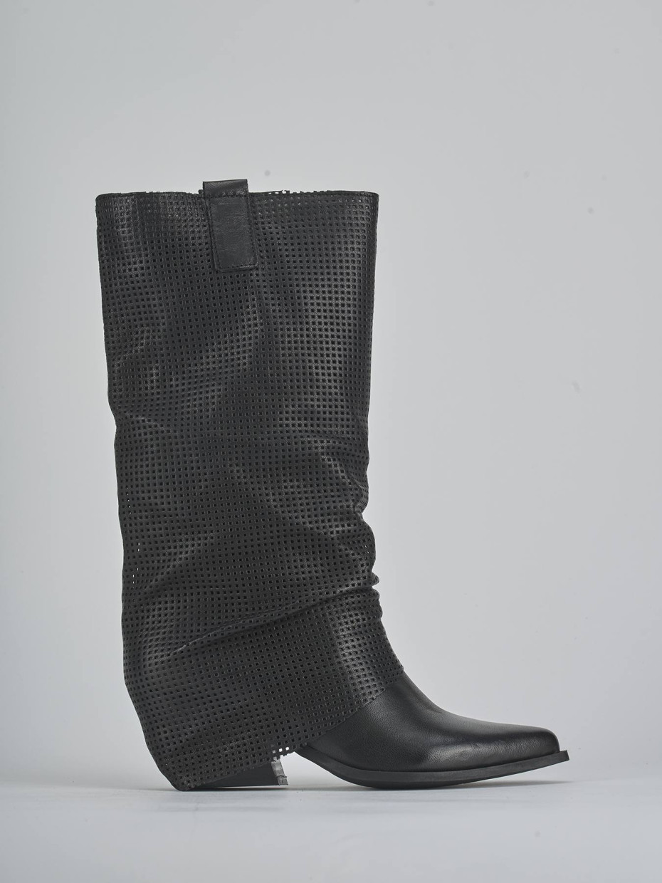 High heel boots heel 7 cm black leather