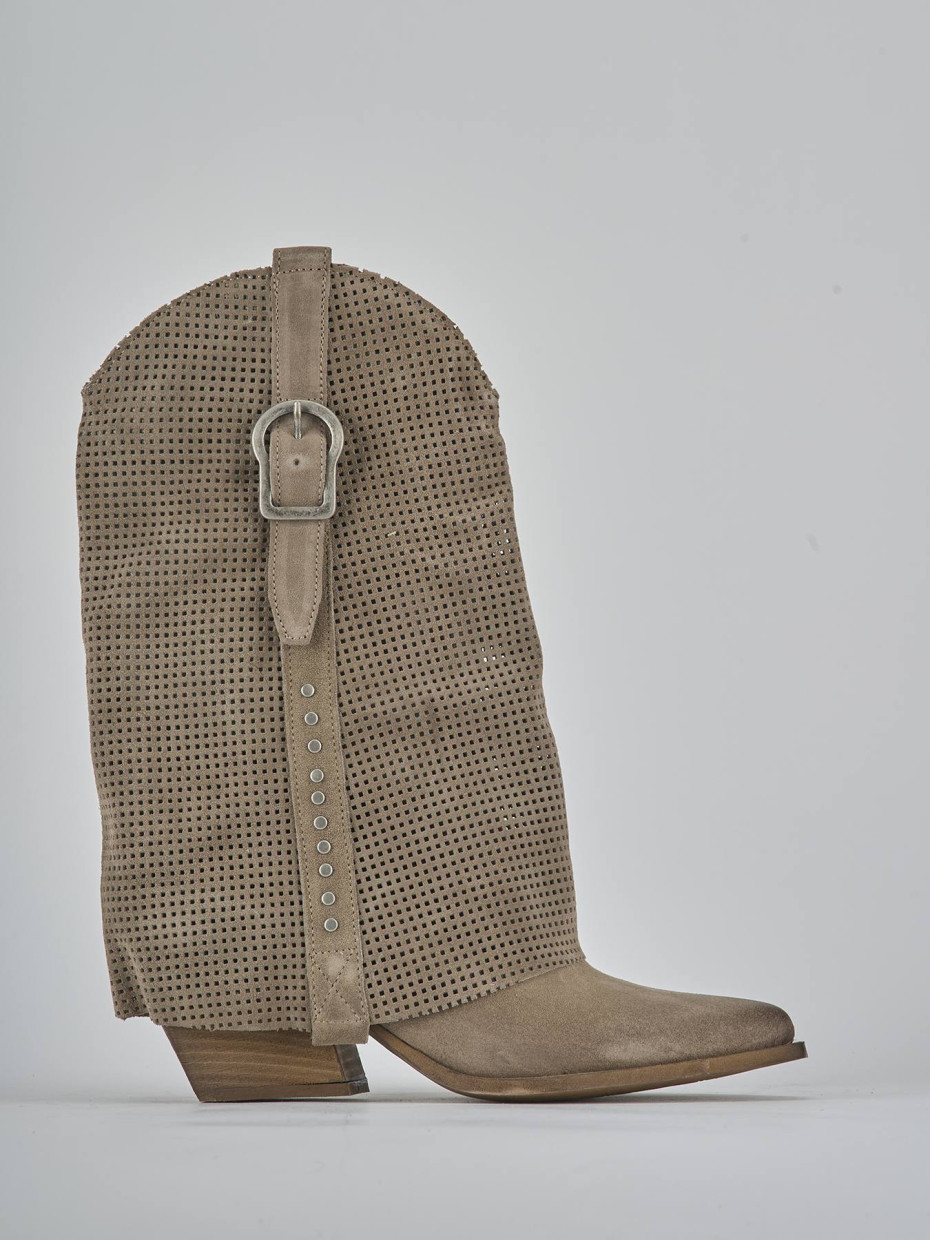 High heel boots heel 5 cm beige suede