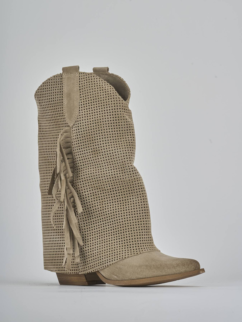 High heel boots heel 7 cm beige suede