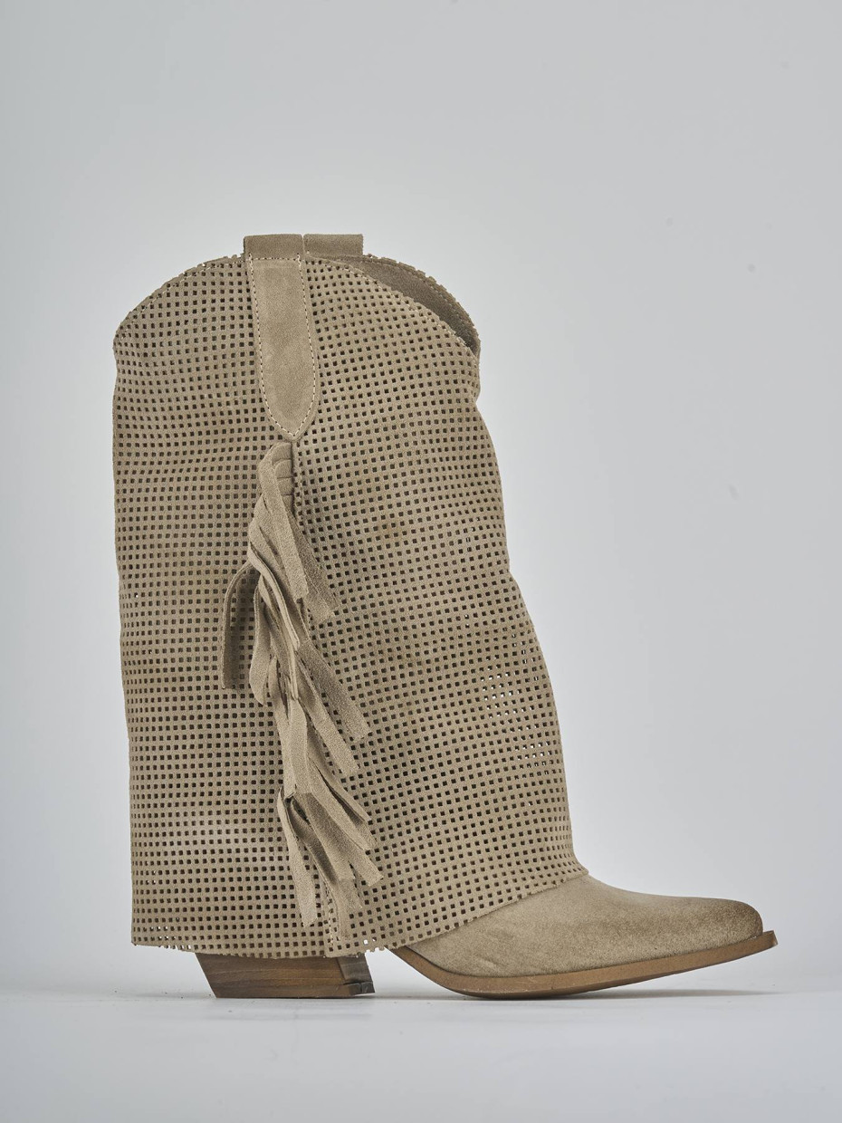 High heel boots heel 7 cm beige suede
