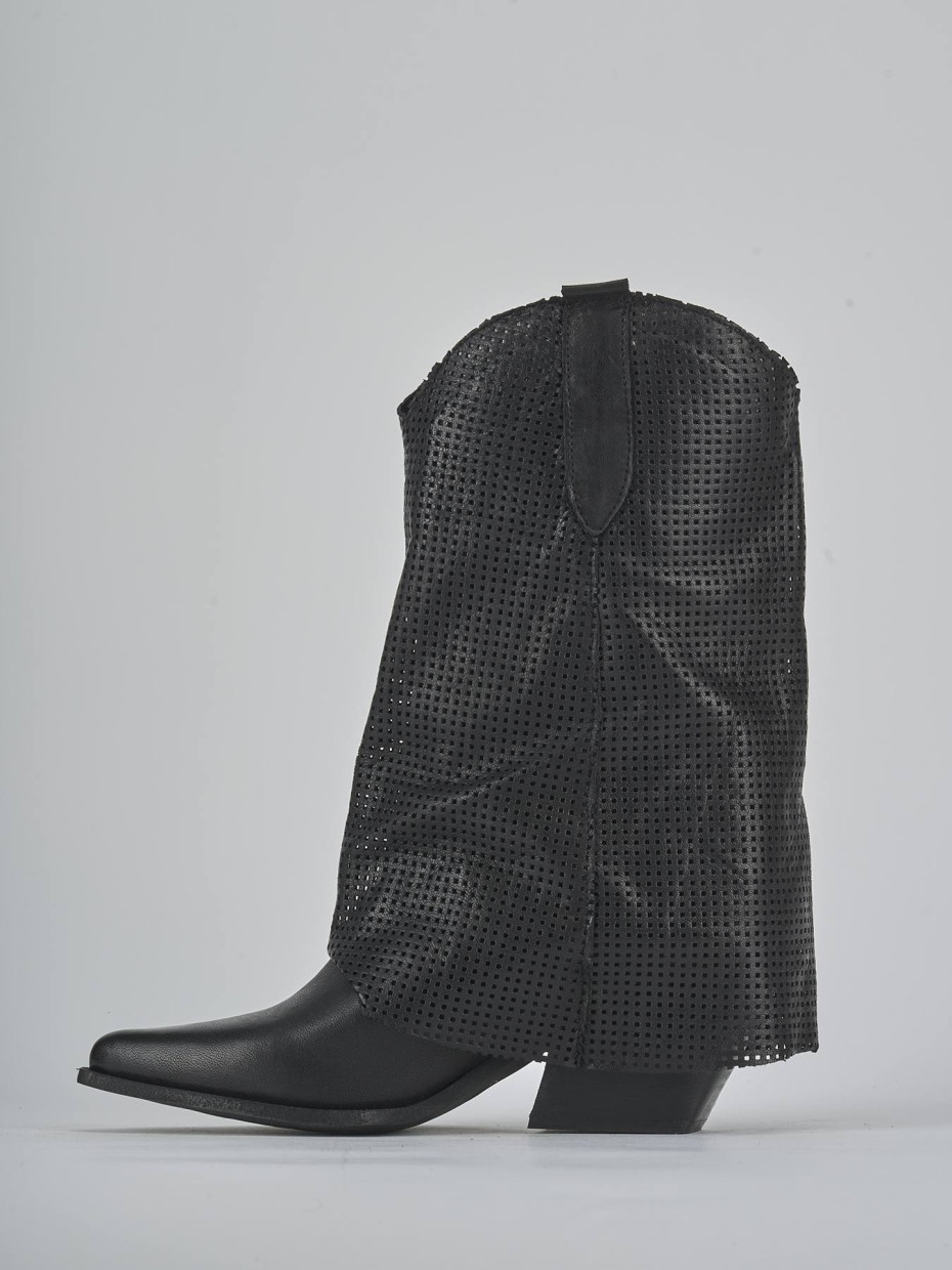 Botas de tacón alto tacón 7 cm negro cuero