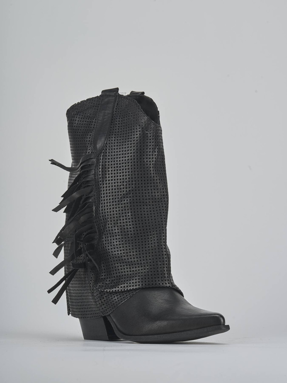 Botas de tacón alto tacón 7 cm negro cuero