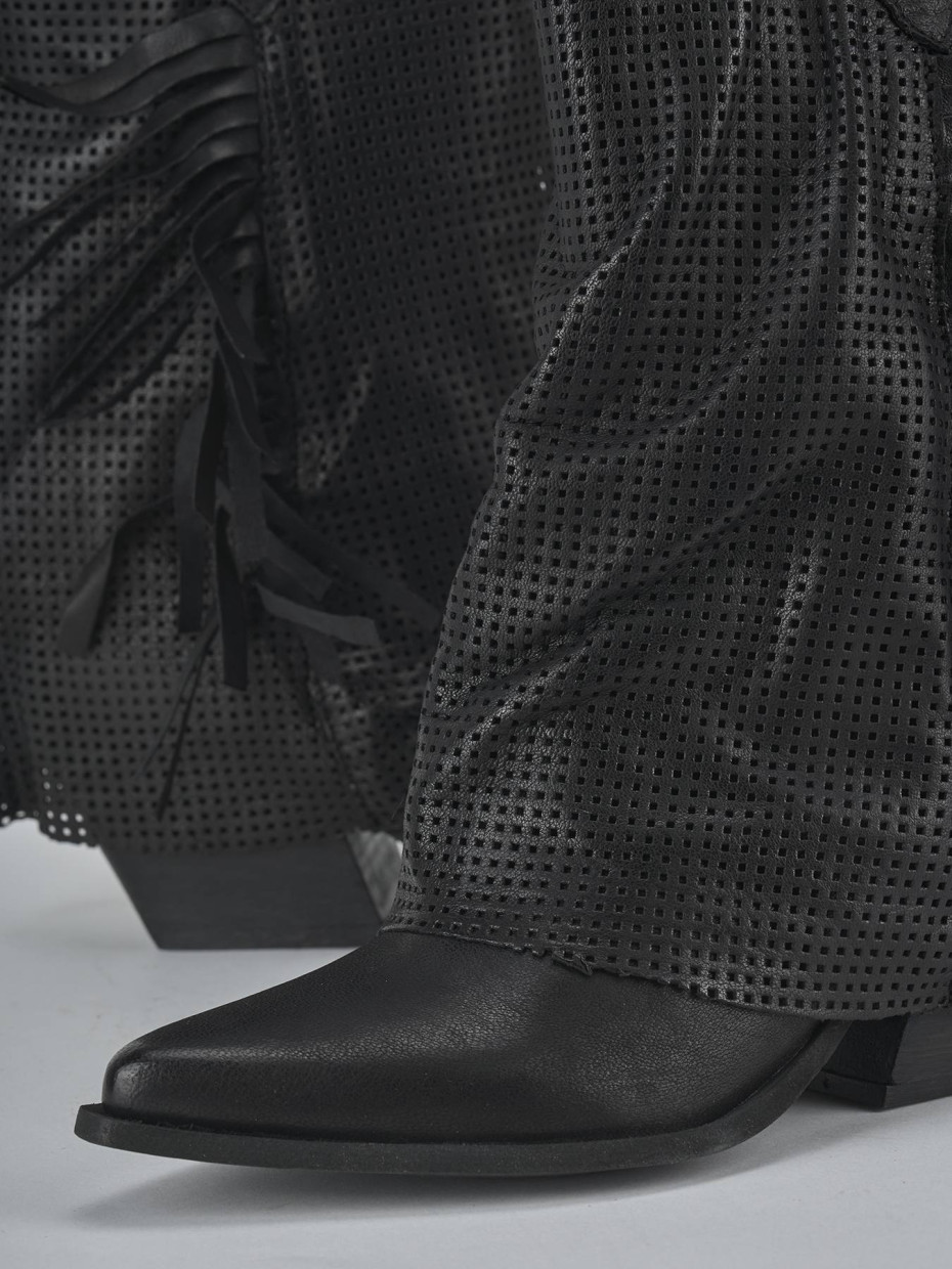 Botas de tacón alto tacón 7 cm negro cuero