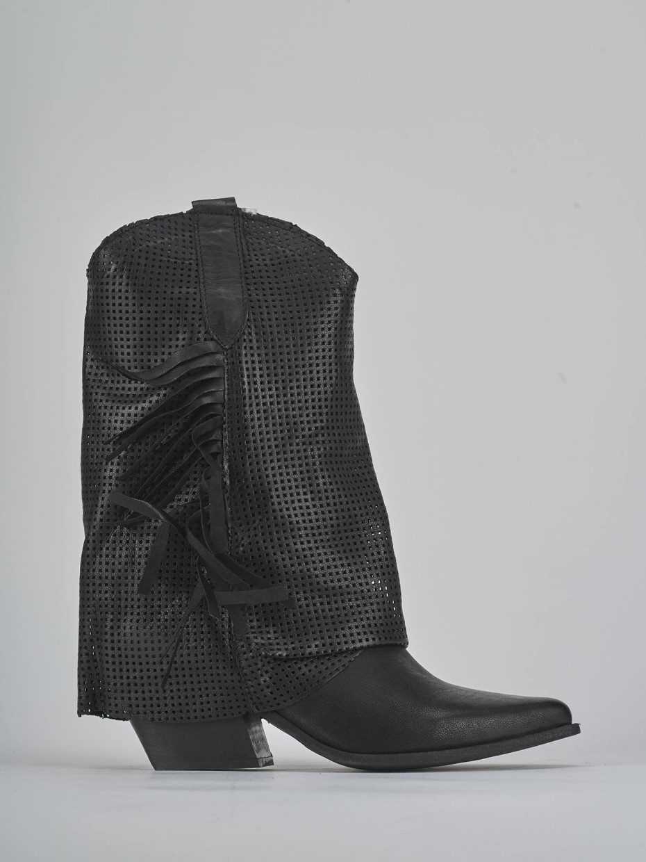 Botas de tacón alto tacón 7 cm negro cuero