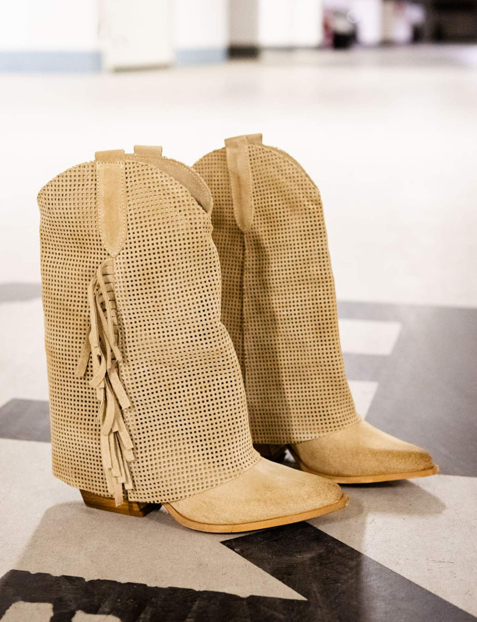 High heel boots heel 7 cm beige suede