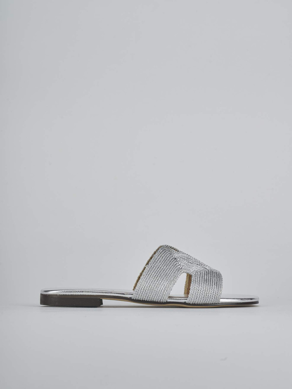 Mules tacón 1 cm plata cuero