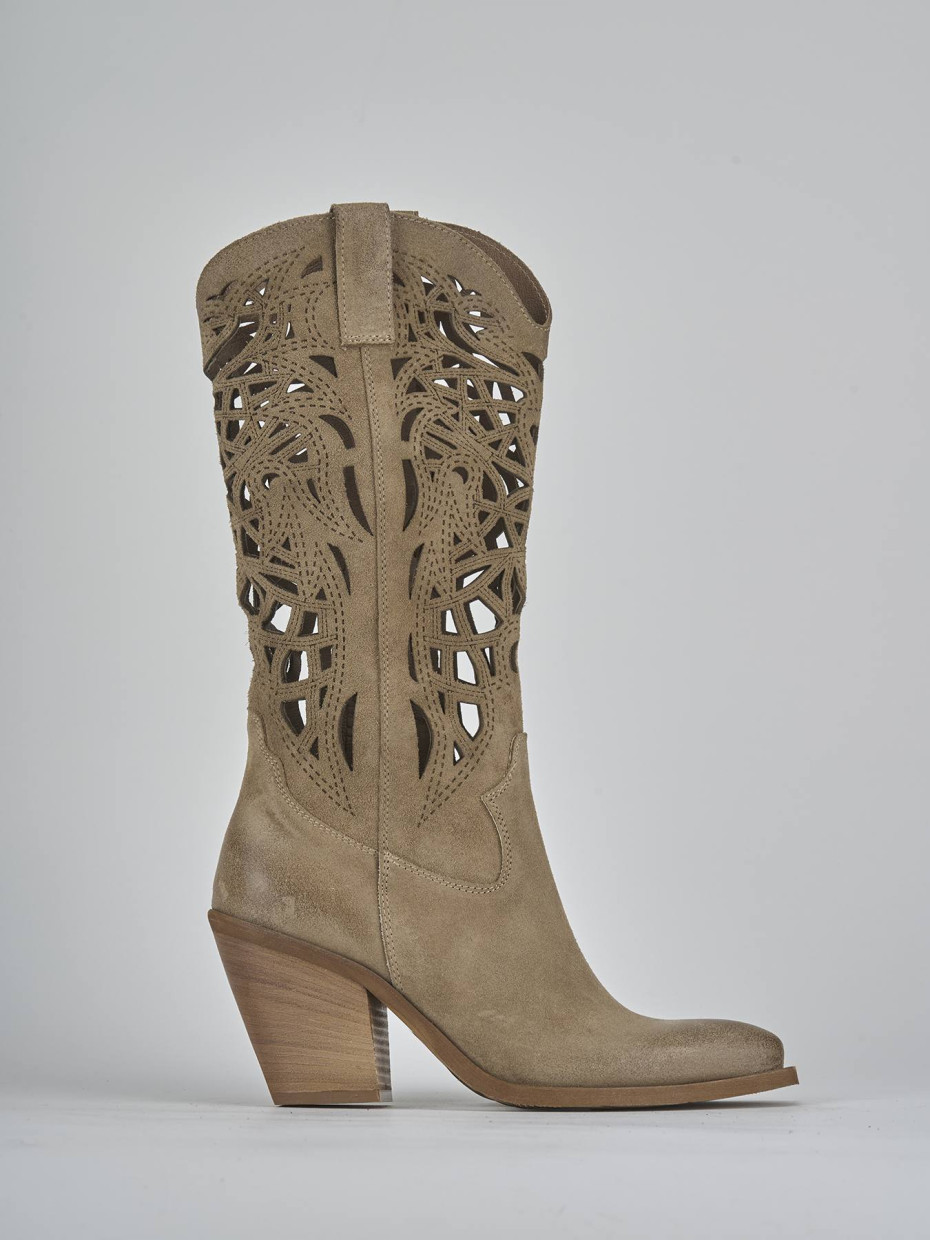 High heel boots heel 7 cm beige suede