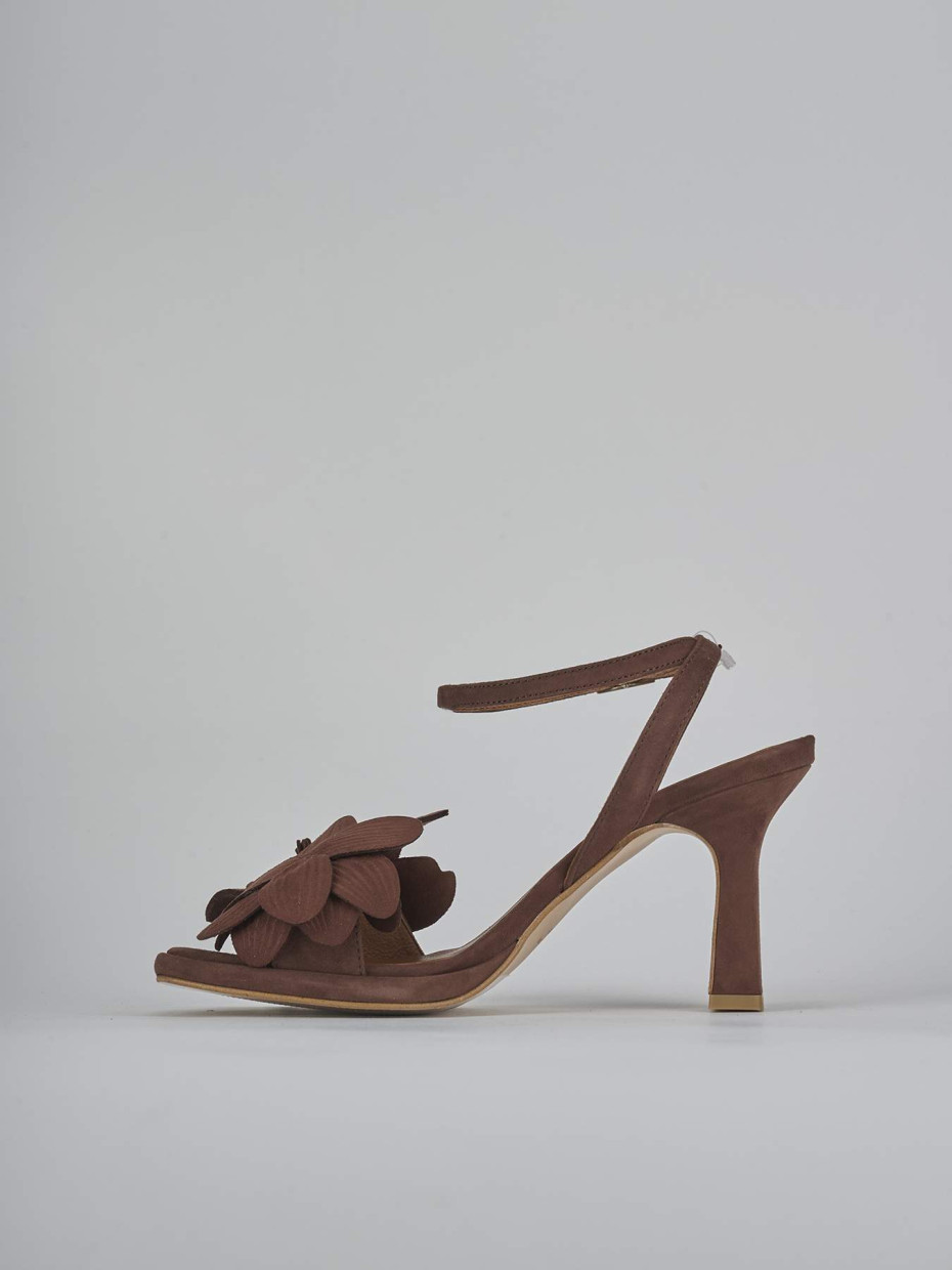 Sandalias de tacón alto tacón 9 cm marrón oscuro ante