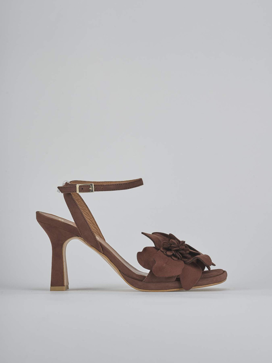 Sandalias de tacón alto tacón 9 cm marrón oscuro ante