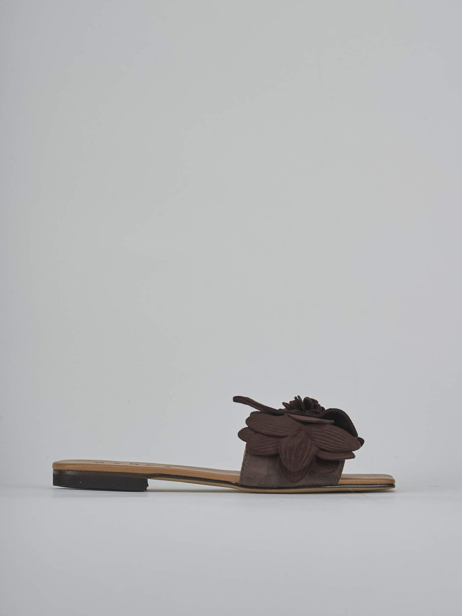 Mules tacón 1 cm marrón oscuro ante