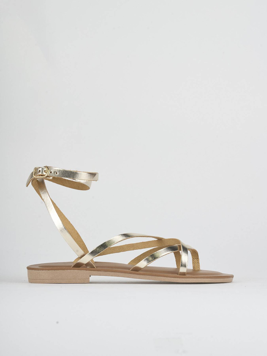 Sandalias de tacón bajo tacón 1 cm oro laminado