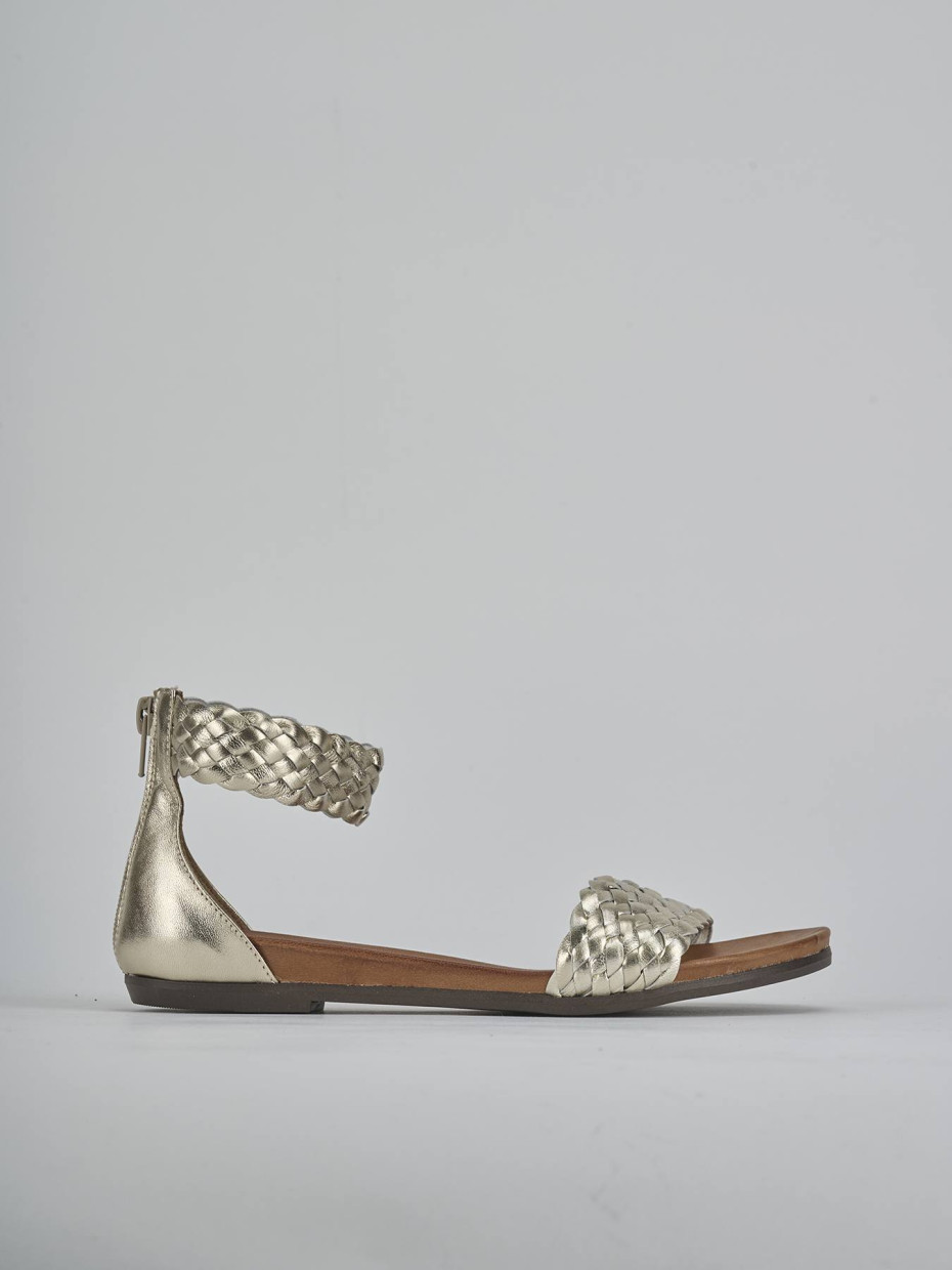 Sandalias de tacón bajo tacón 2 cm oro cuero