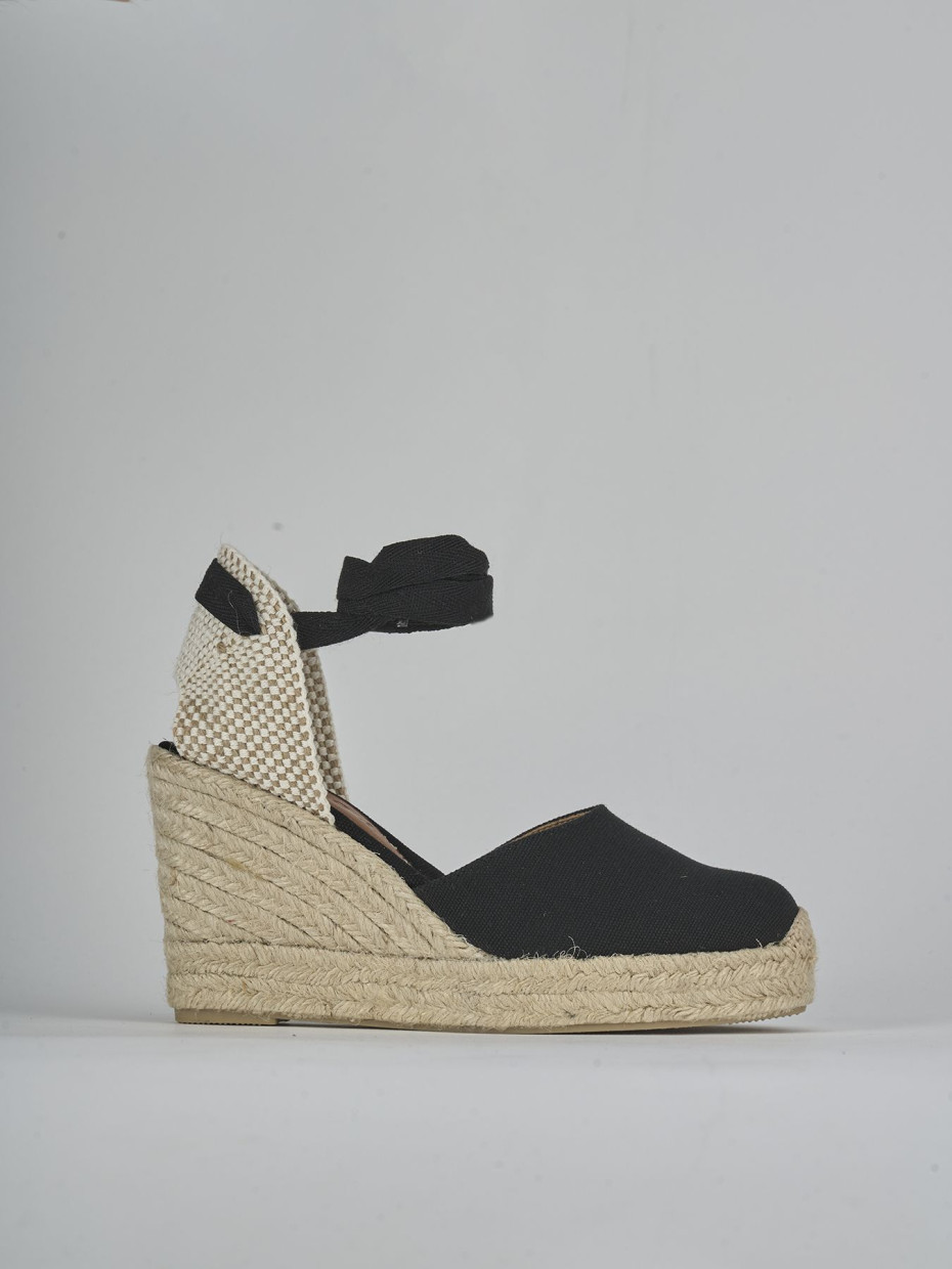 Alpargatas tacón 9 cm negro tejido