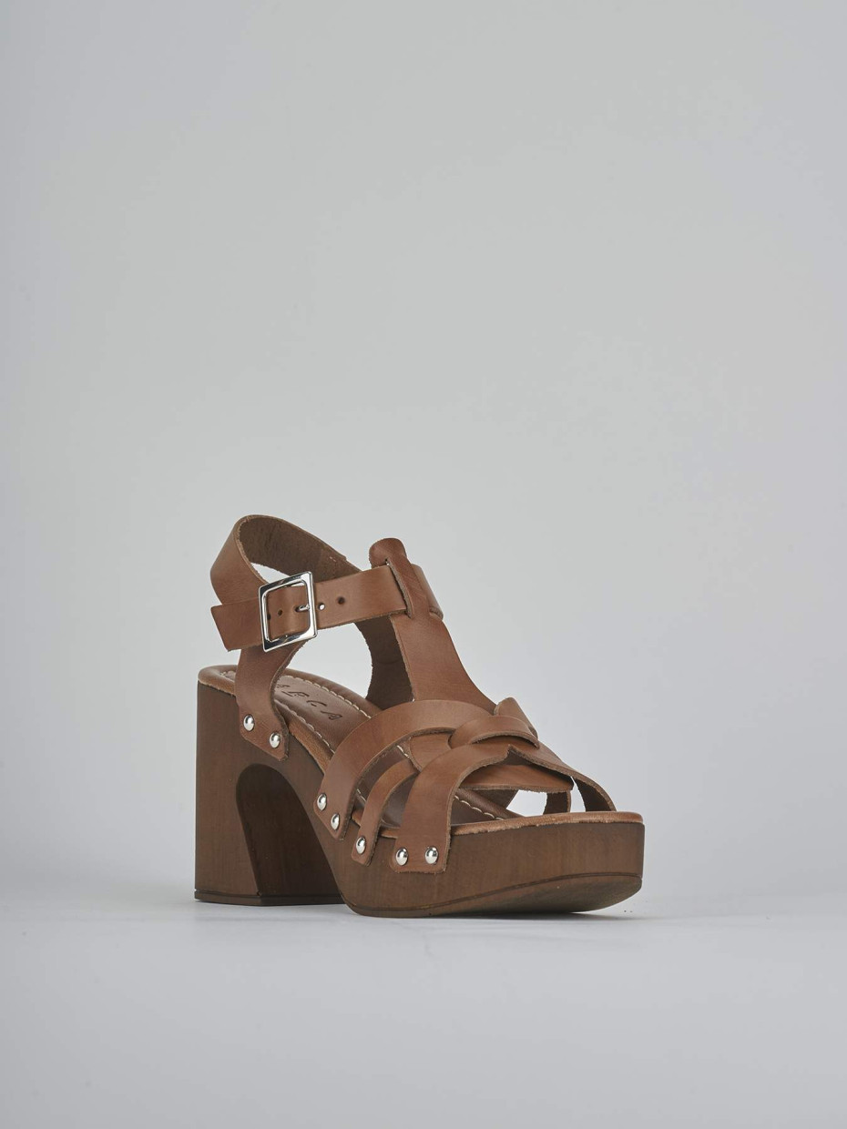 Sandalias de tacón alto tacón 9 cm marrón cuero