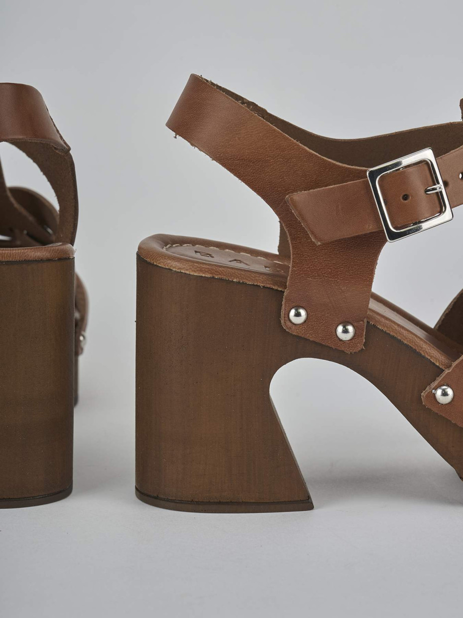Sandalias de tacón alto tacón 9 cm marrón cuero