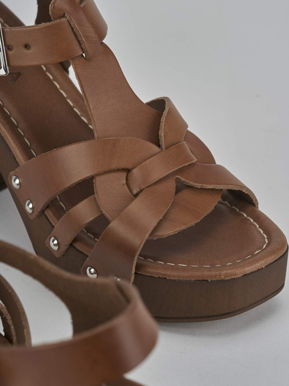 Sandalias de tacón alto tacón 9 cm marrón cuero