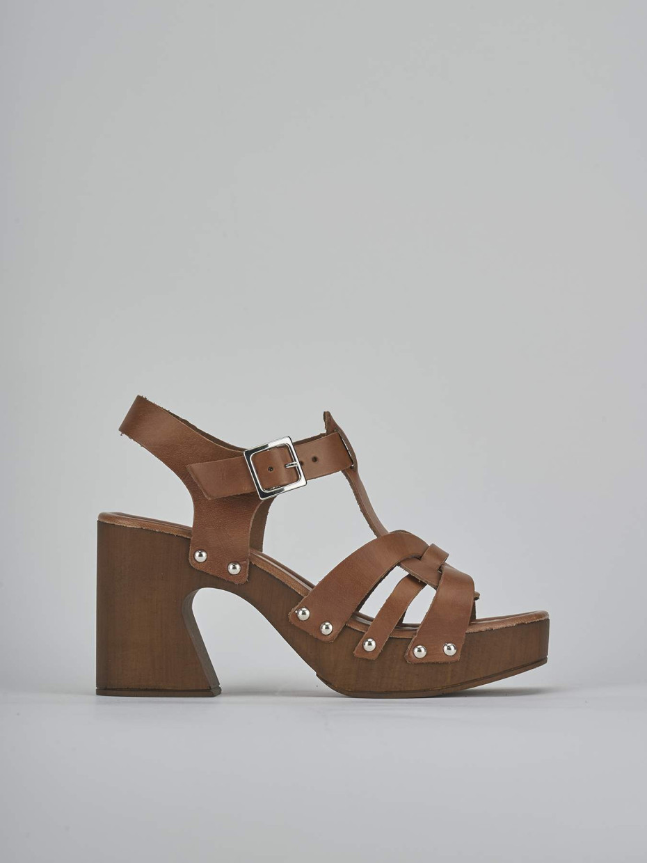 Sandalias de tacón alto tacón 9 cm marrón cuero