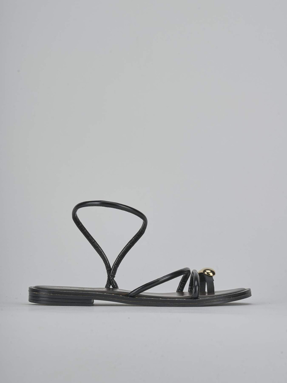 Sandalias de tacón bajo tacón 1 cm negro cuero
