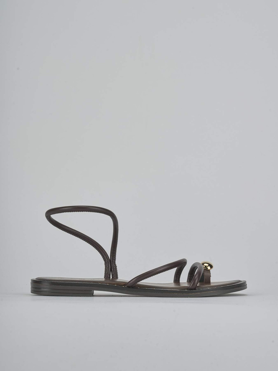 Sandalias de tacón bajo tacón 1 cm marrón oscuro cuero
