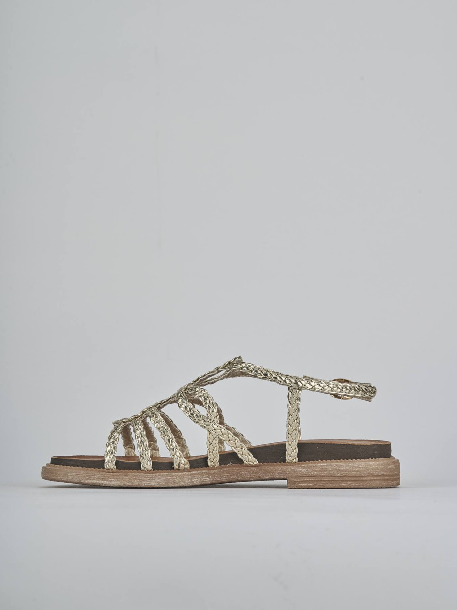 Sandalias de tacón bajo tacón 2 cm oro cuero