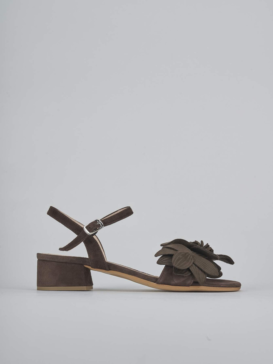 Sandalias de tacón bajo tacón 3 cm marrón oscuro ante