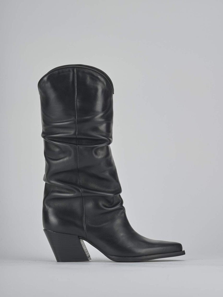 High heel boots heel 6 cm black leather