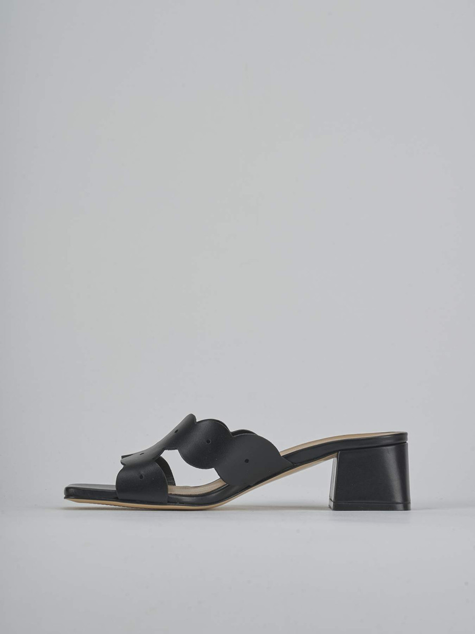 Mules tacón 5 cm negro cuero