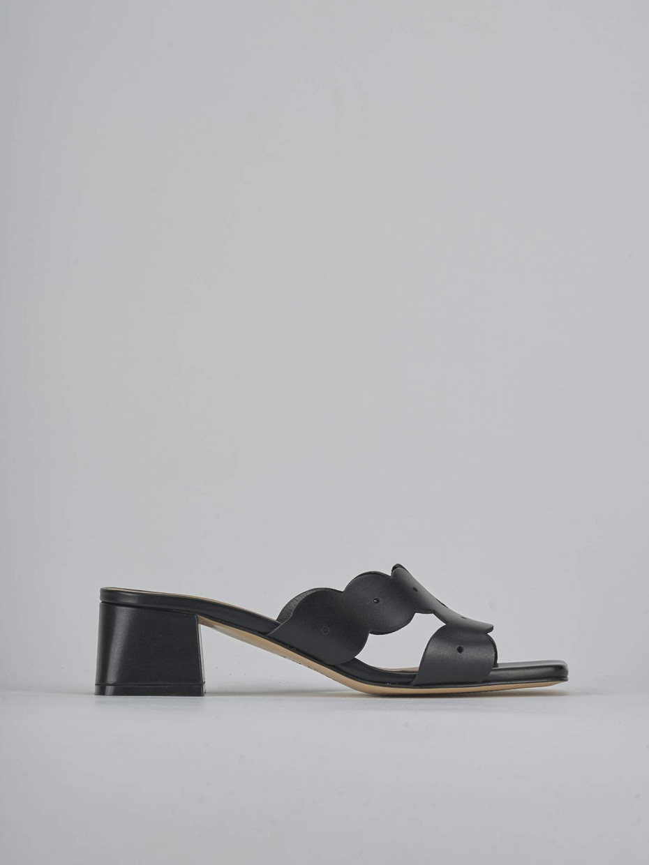 Mules tacón 5 cm negro cuero