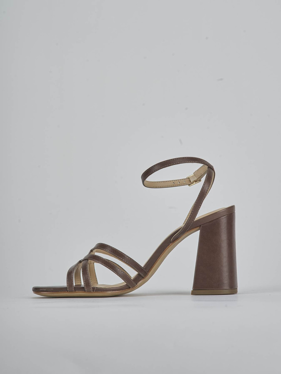 Sandalias de tacón alto tacón 8 cm marrón oscuro cuero