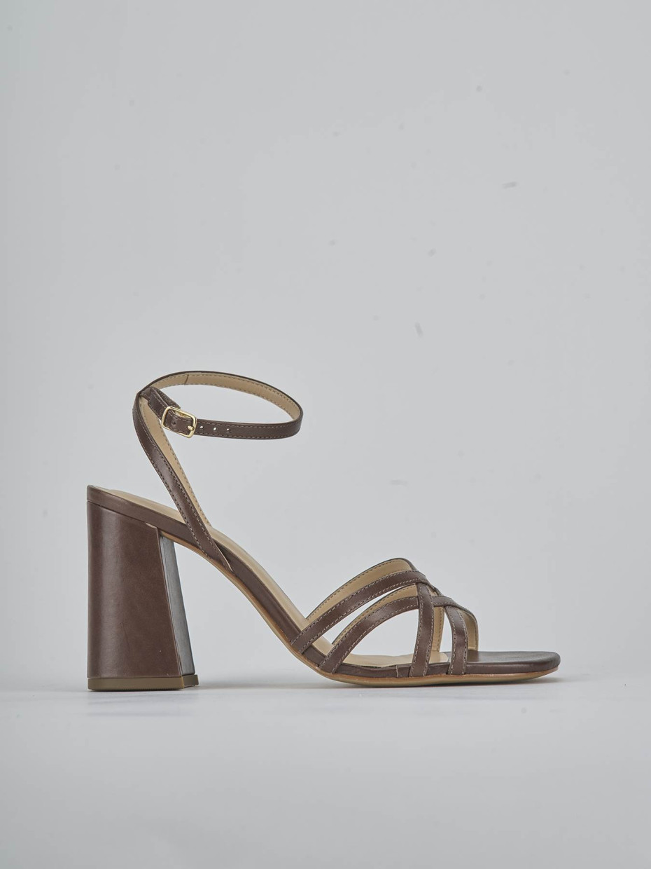 Sandalias de tacón alto tacón 8 cm marrón oscuro cuero