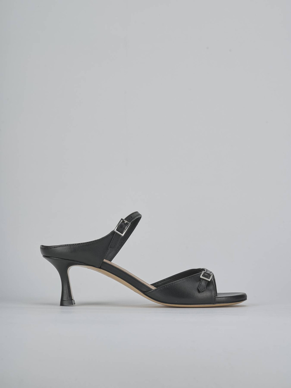 Mules tacón 5 cm negro cuero