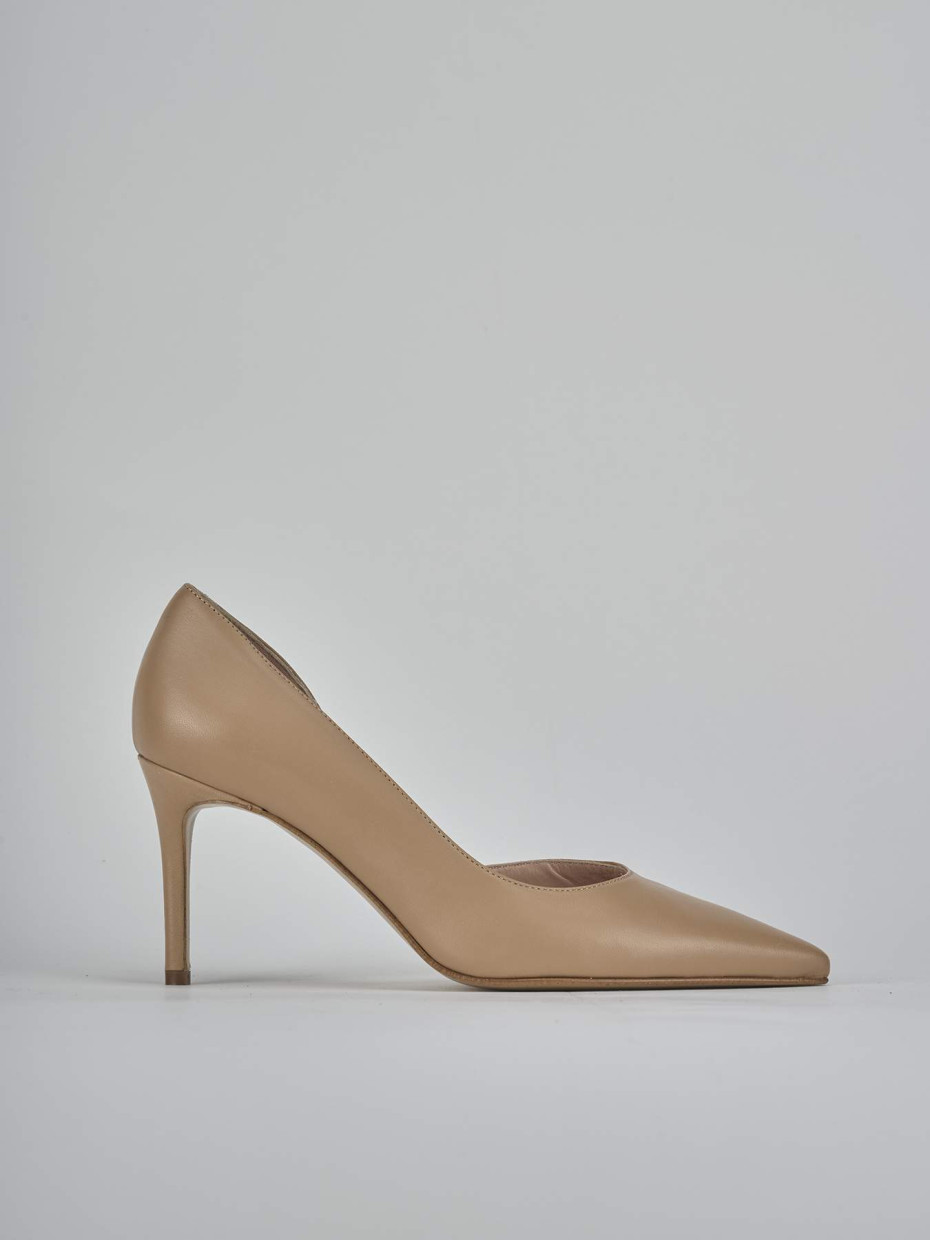 Zapatos de salón tacón 8 cm beis cuero