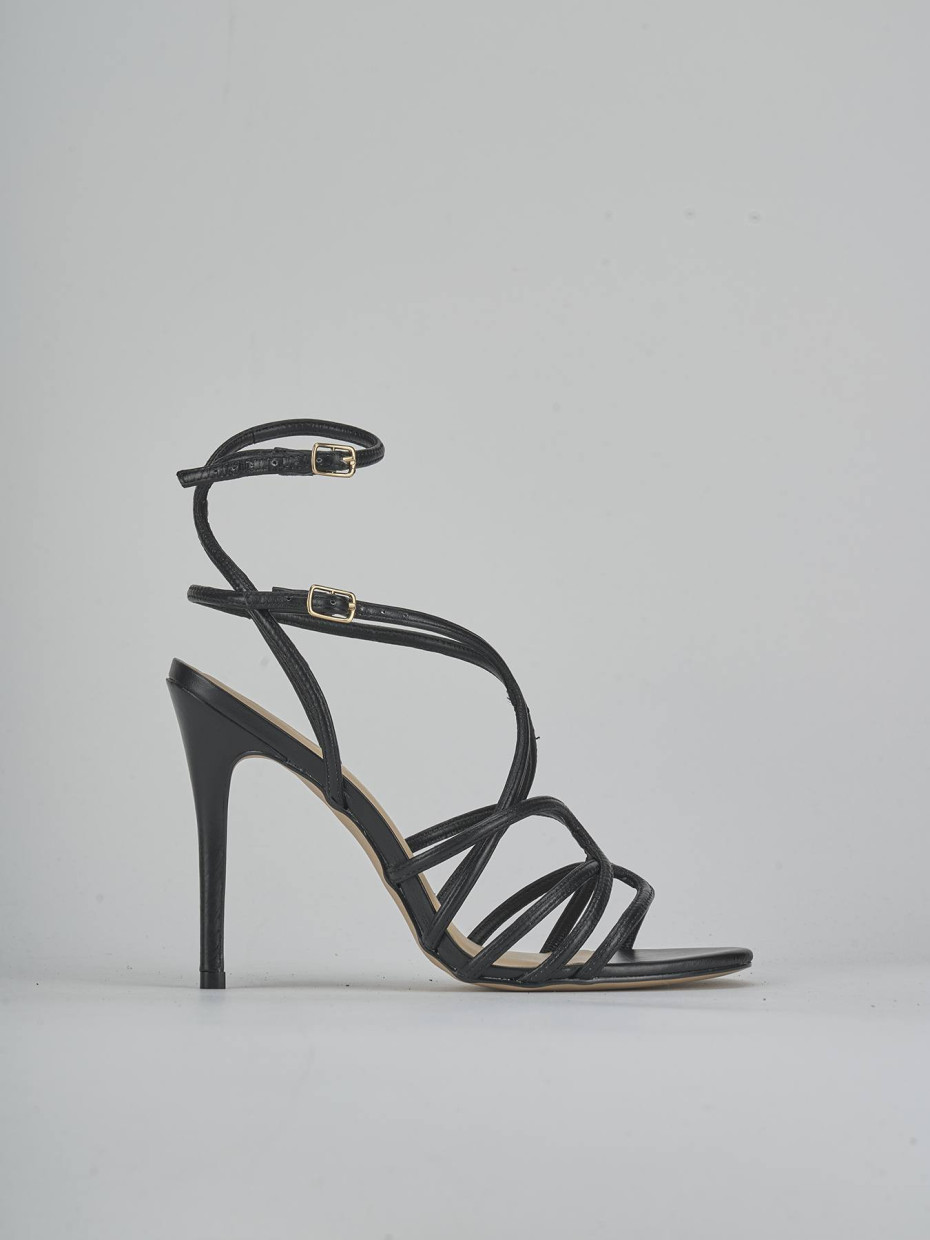 Sandalias de tacón alto tacón 10 cm negro cuero