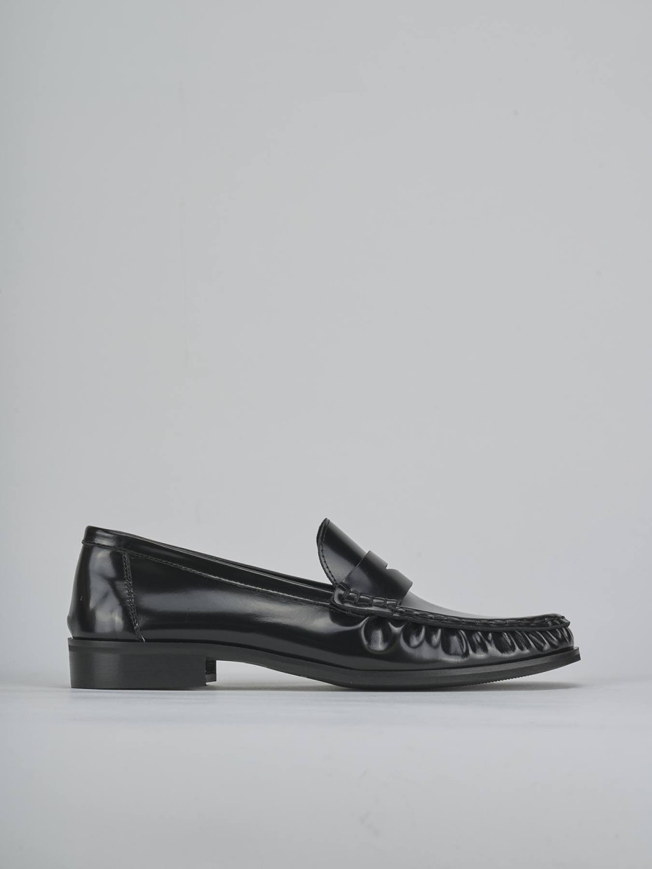 Mocasines tacón 1 cm negro cuero