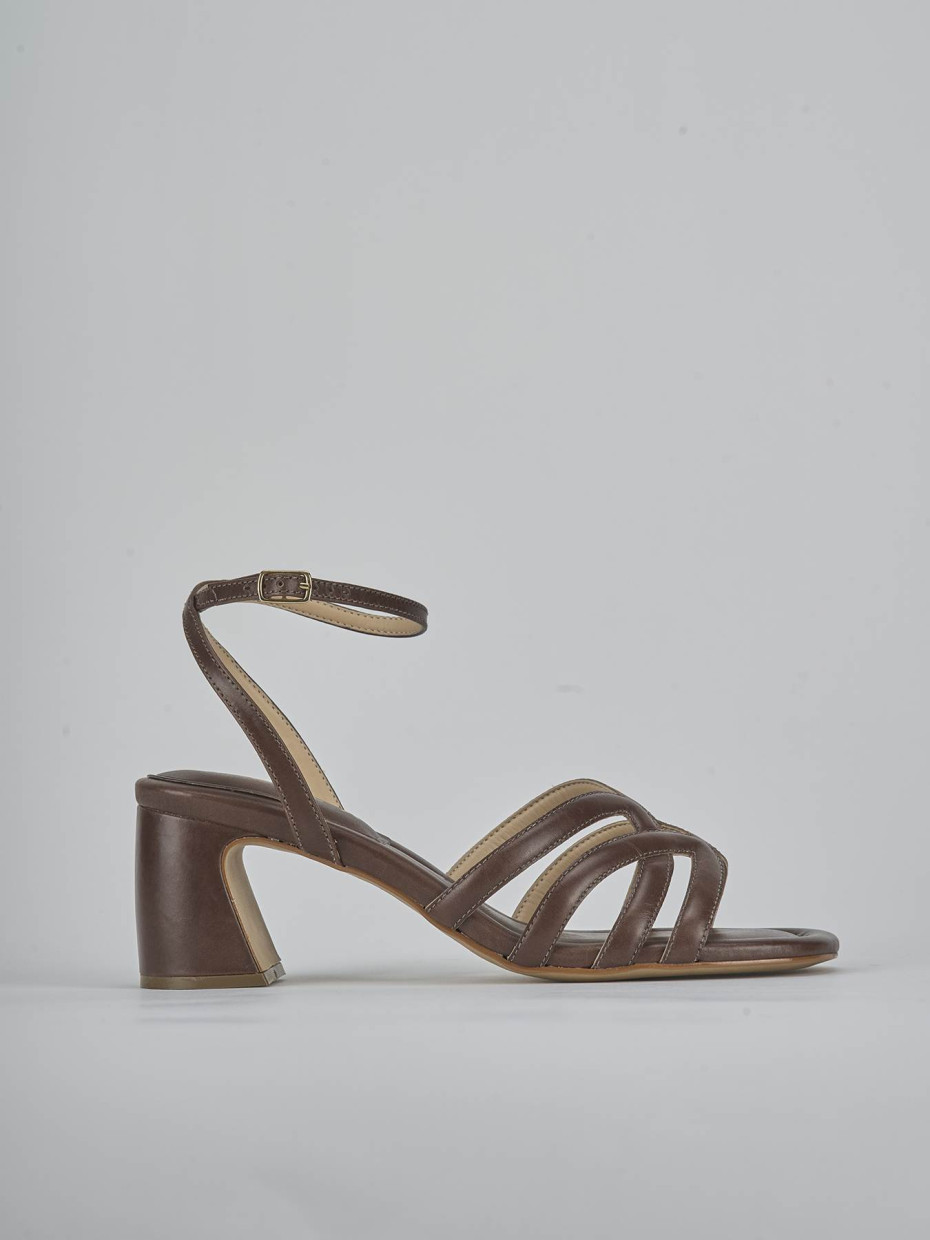 Sandalias de tacón alto tacón 6 cm marrón oscuro cuero