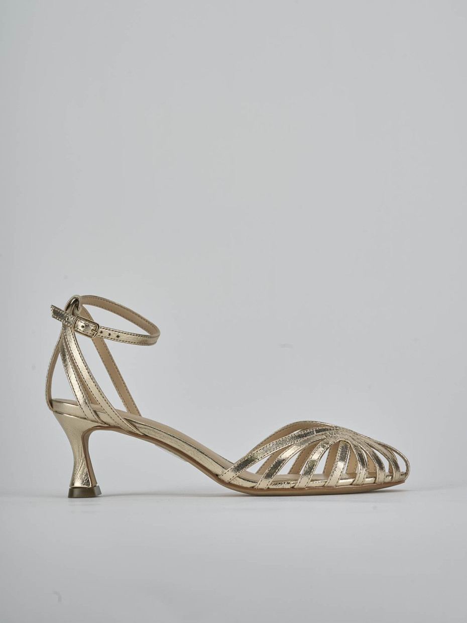 Sandali tacco 5cm laminato oro