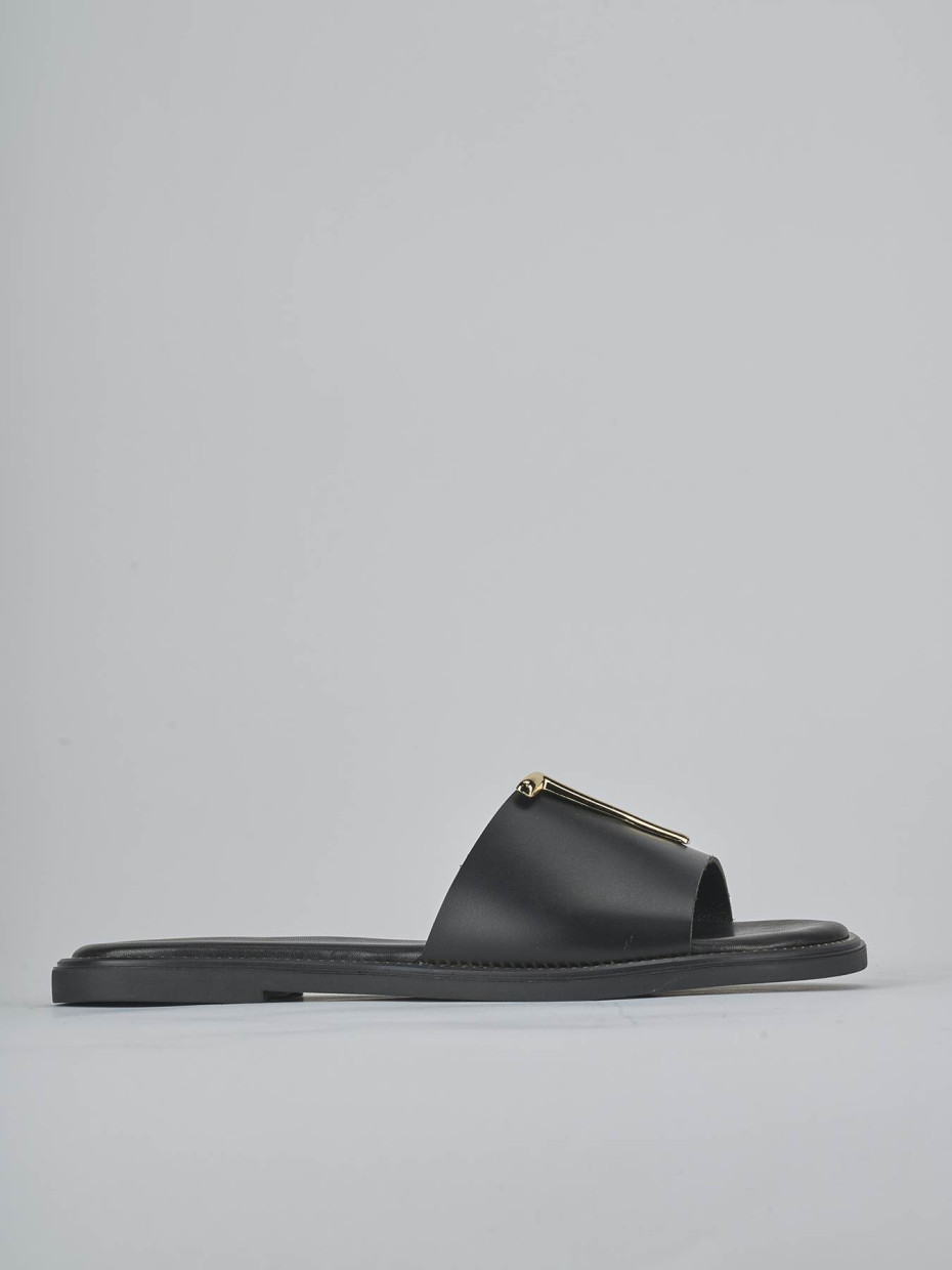 Mules tacón 1 cm negro cuero