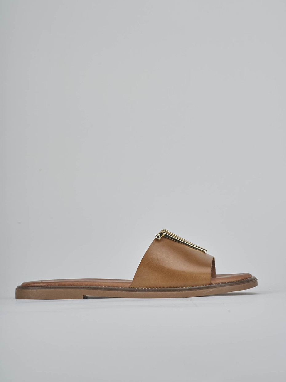 Mules tacón 1 cm marrón cuero