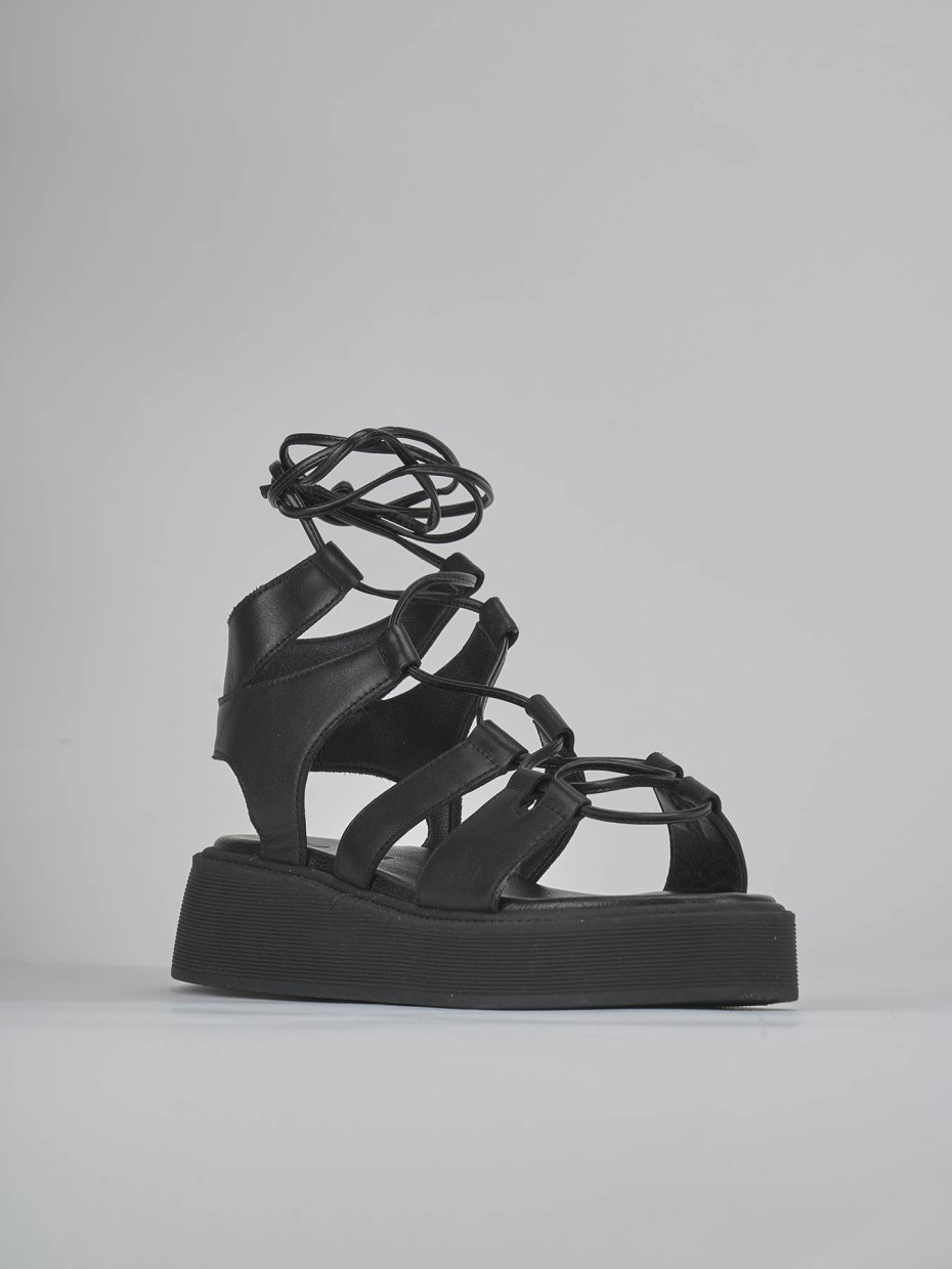 Sandalias de tacón bajo tacón 1 cm negro cuero