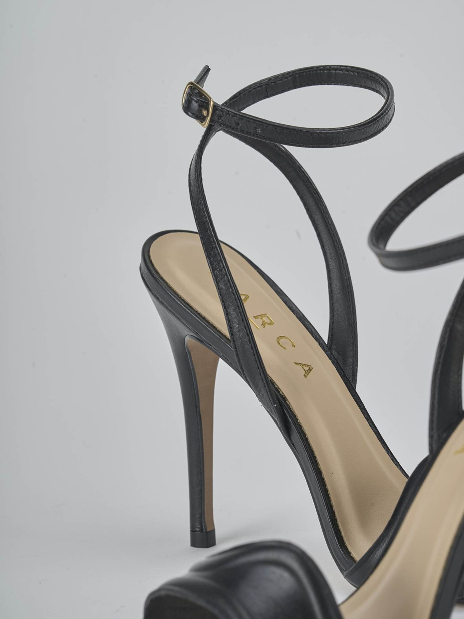 Sandalias de tacón alto tacón 10 cm negro cuero