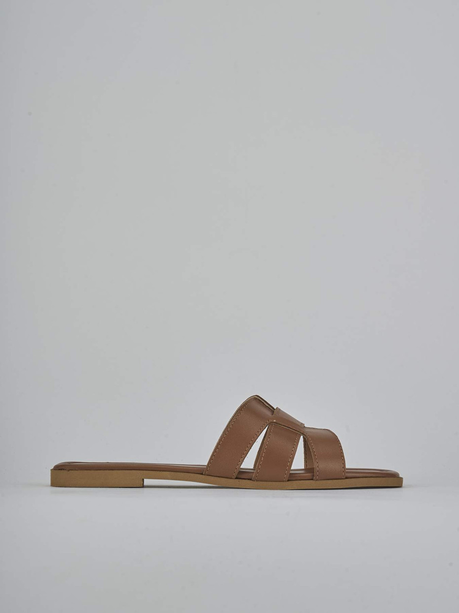 Mules tacón 1 cm marrón cuero