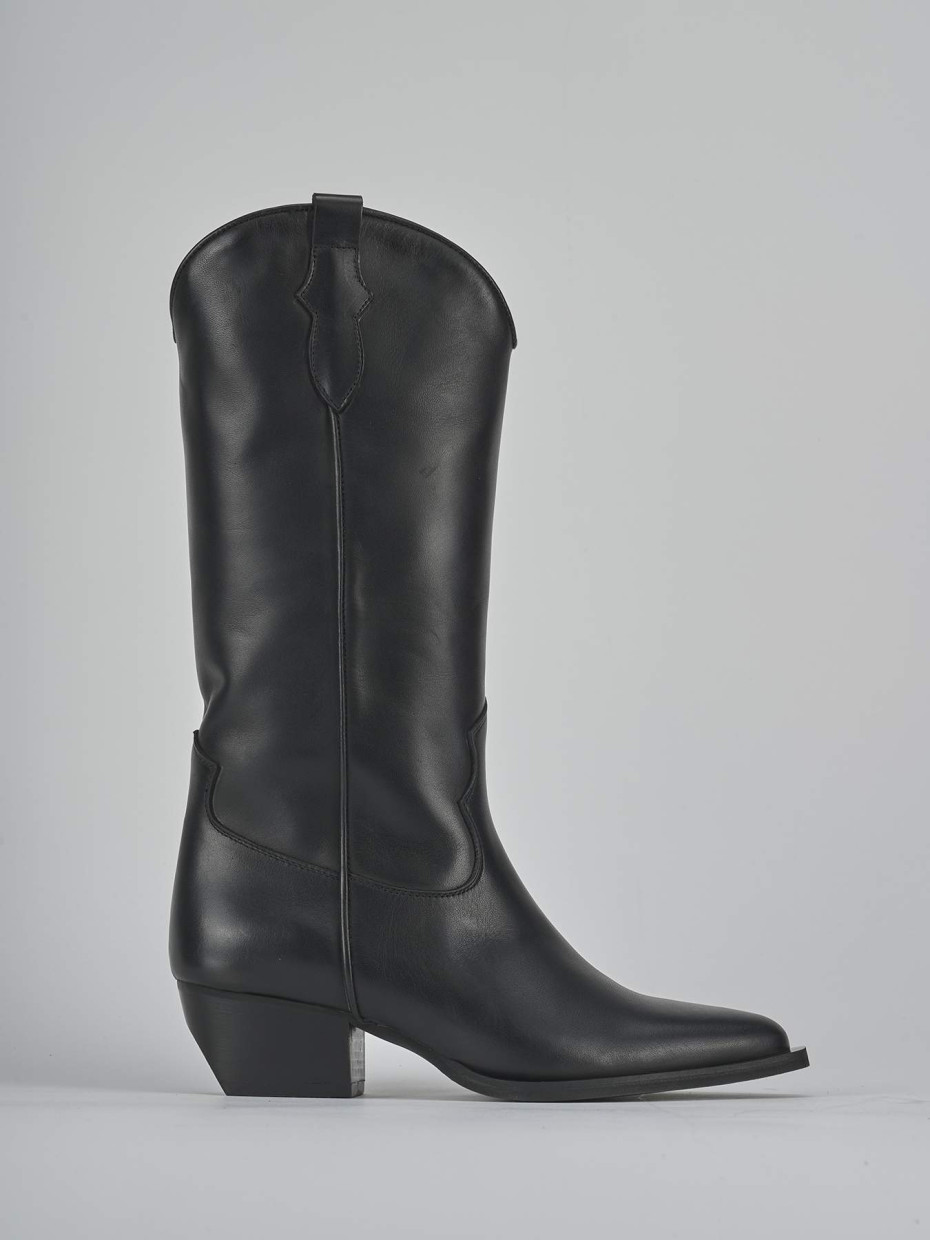 High heel boots heel 5 cm black leather