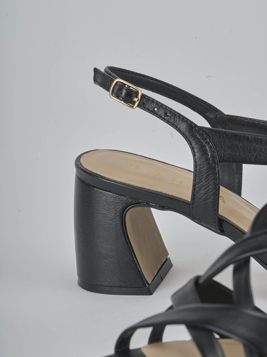 Sandalias de tacón alto tacón 6 cm negro cuero